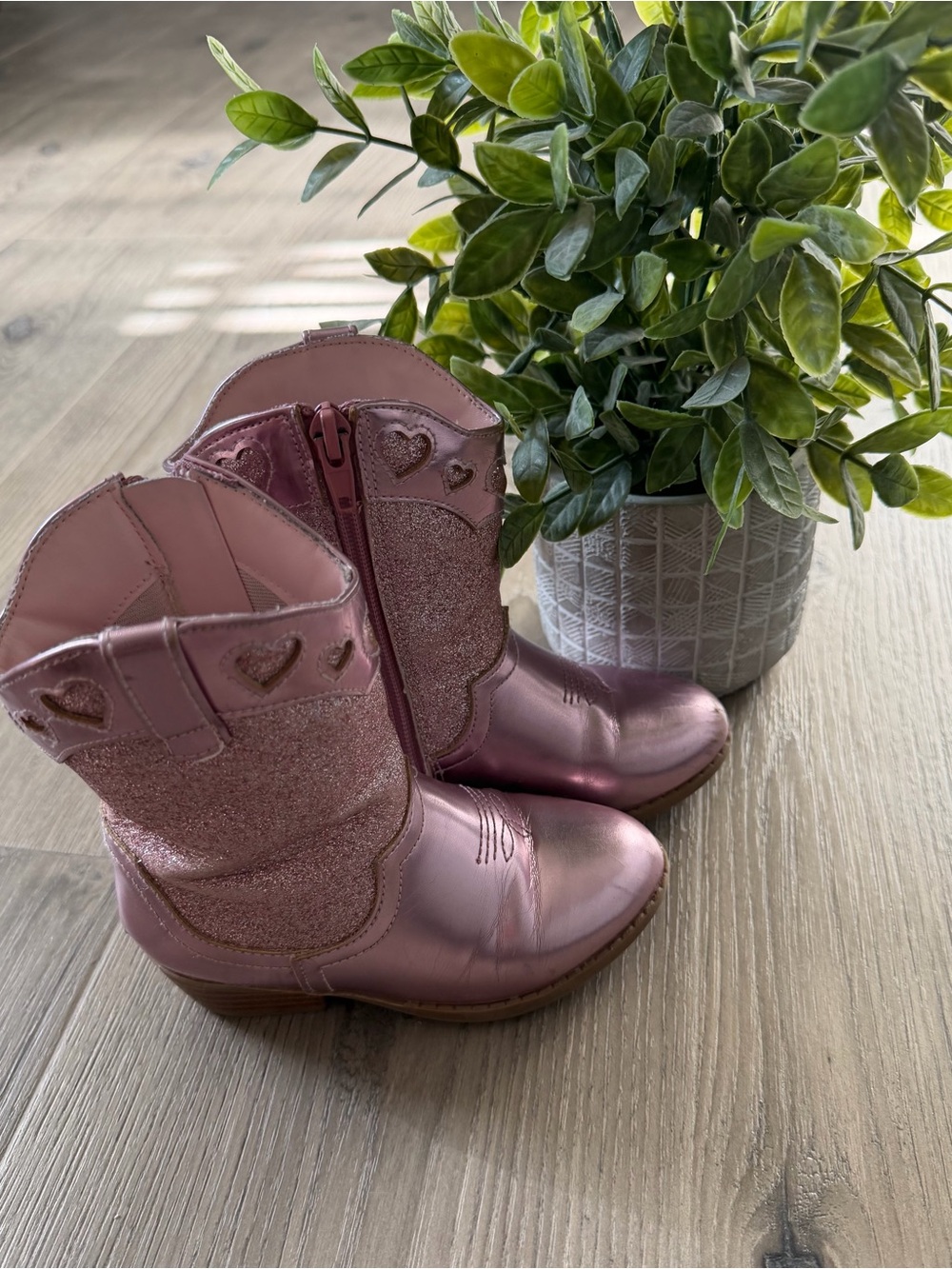 Kids Metallic Pink Glitter Cowboy Boots - Stylish Western Booties
